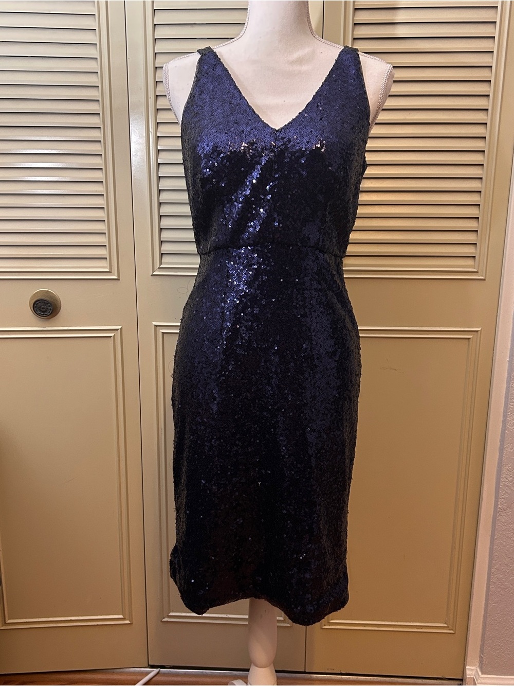 Navy Sequin V-Neck Glam Cocktail Y2K Dress